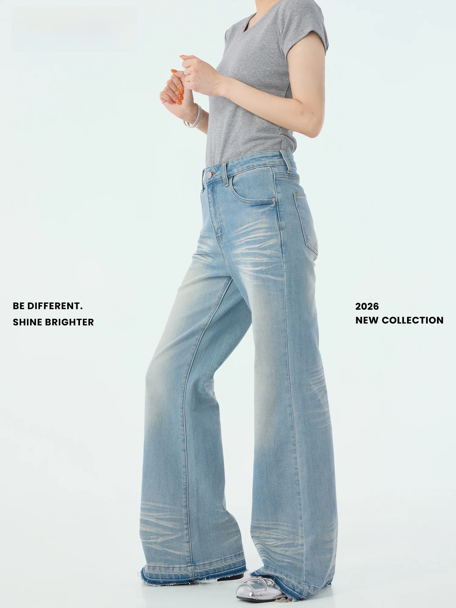 

Summer New Straight Leg Jeans Wide Leg Retro Washed Long Pants Light Color Women's Pants Didimax X58238 Cotton Natural Waist ...