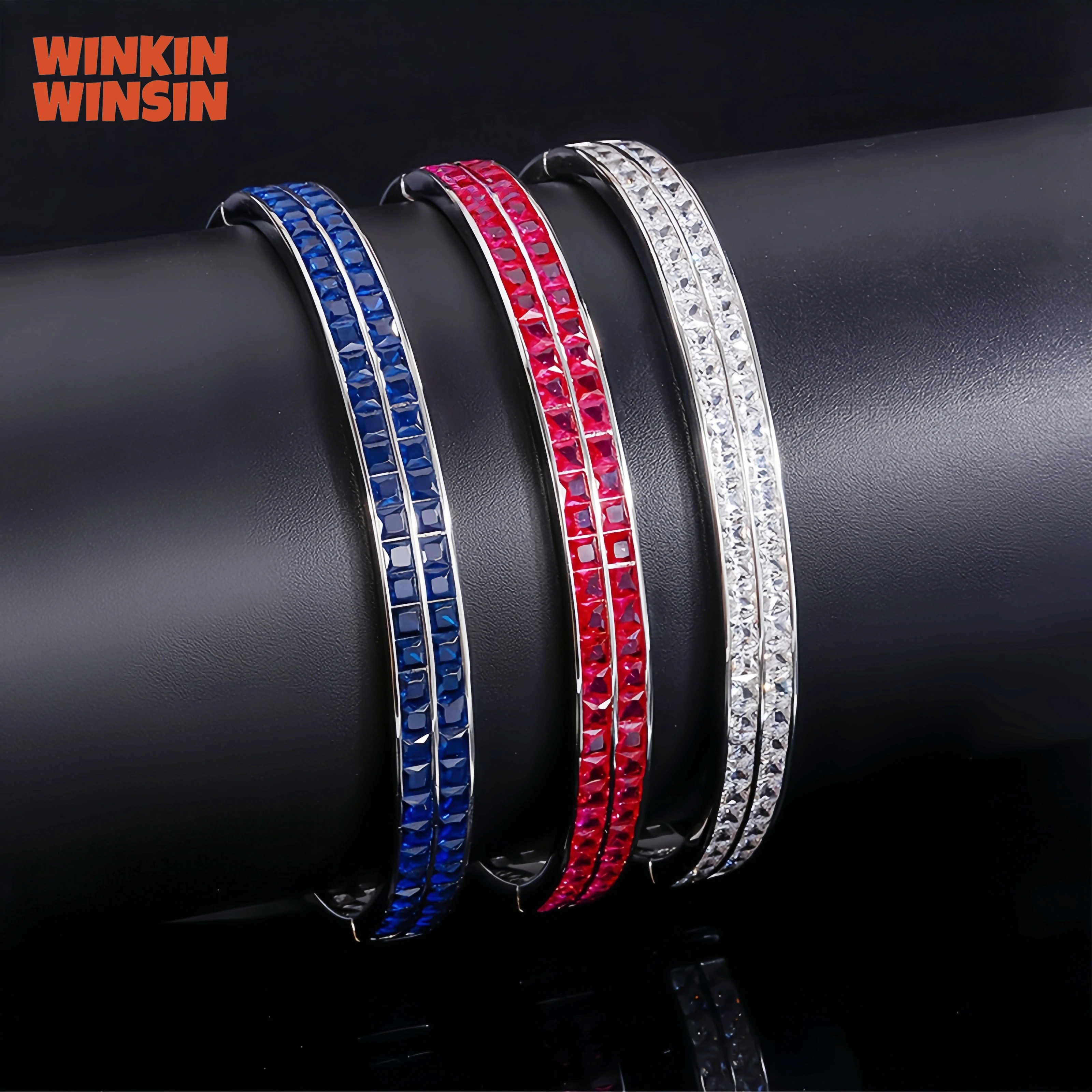 

WINKIN WINSIN Brand Real 925 Sterling Silver Bangle Bracelet Jewelry Colored Gemstone 21g High Quality S925 Silver Women Bangles
