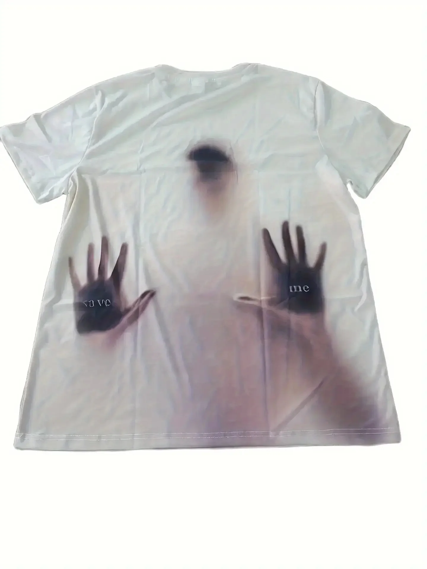 Retro blurry figure palm print short sleeved T-shirt, dark niche ghost shadow loose fitting men's and women's top