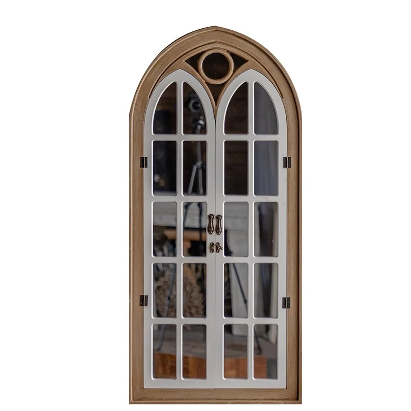American retro solid wood decorative hanging, fake window wall hanging fitting mirror, wedding photography props solid wood