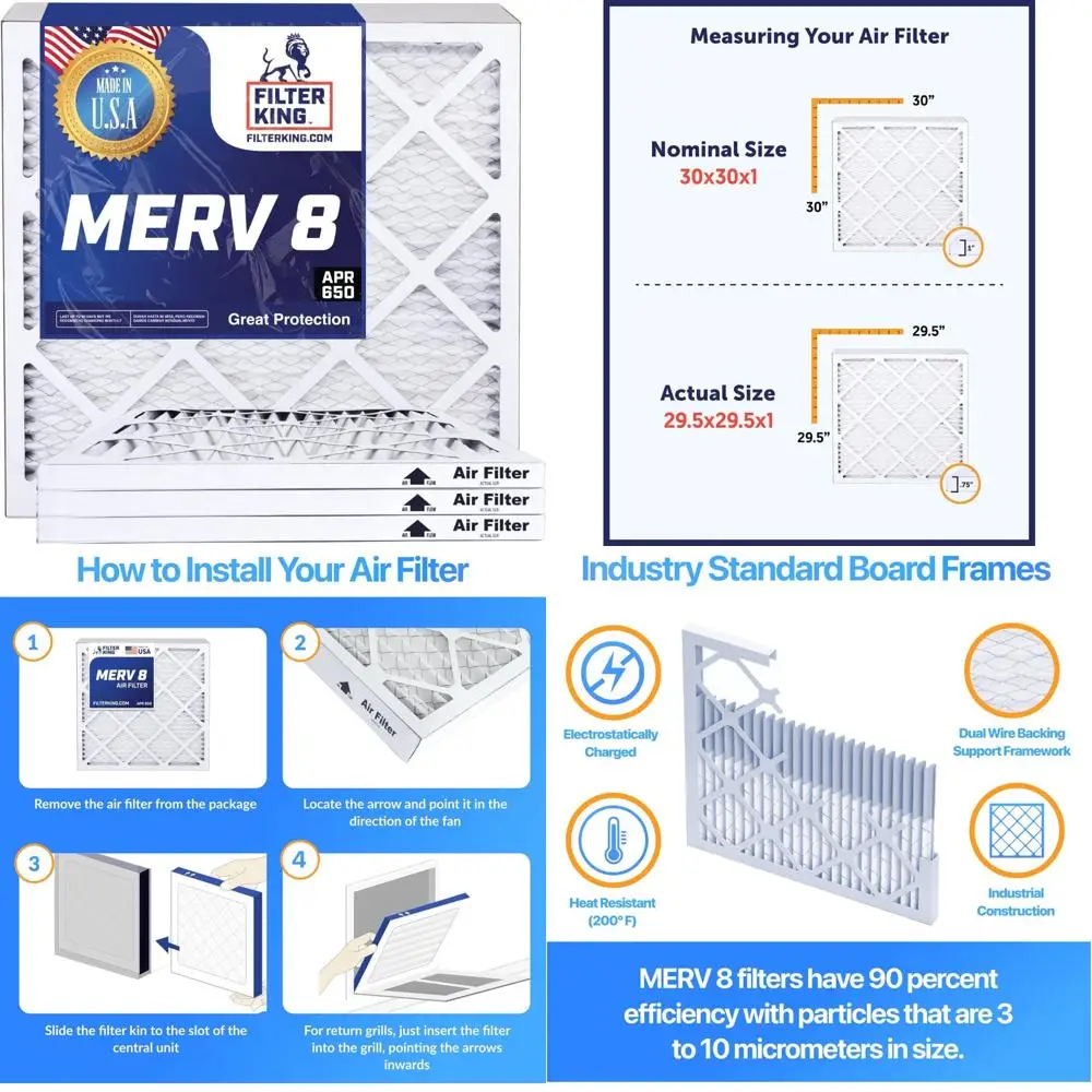 

HVAC Pleated Air Filters 19.5x21x1 Inch MERV 8 AC Furnace Filters 6-Pack Made in USA Actual Size 19.5x21x0.75