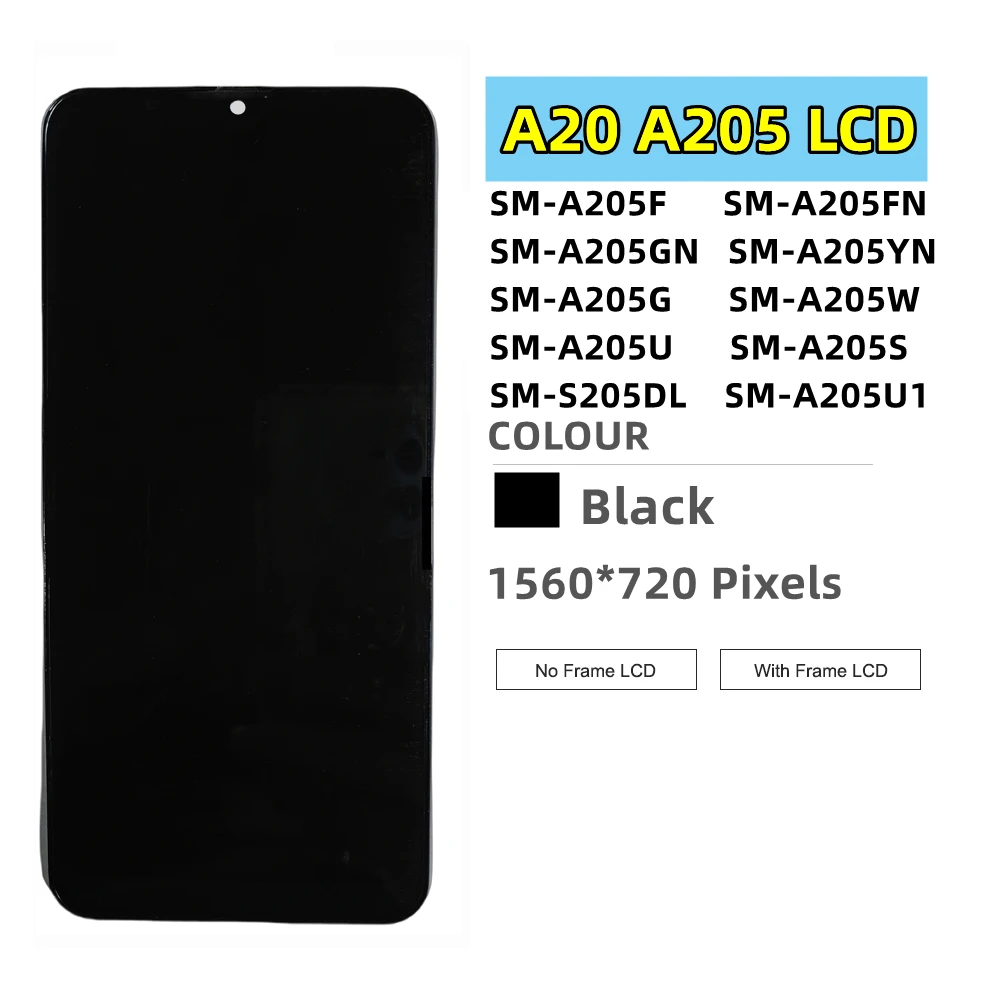 6.4'' For Samsung Galaxy A20 A205 LCD Display Touch Screen Digitizer Assembly With Frame For Samsung A20 A205 SM-A205F A205FN