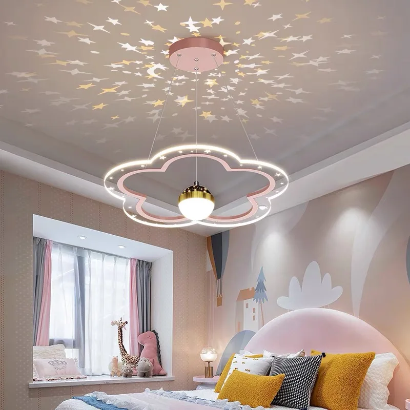 Modern LED Chandelier Cloud Flower Shape Indoor Lighting for Kid's Bedroom Study Hall Starry Sky Theme Lamp Luster Fixture