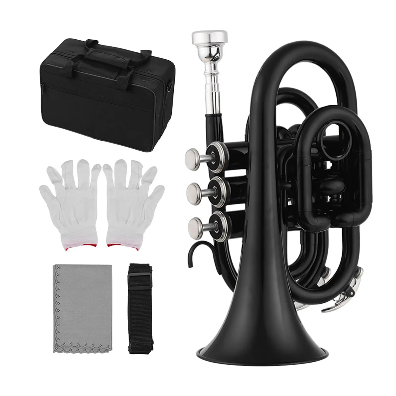 Muslady Trumpet Mini  Trumpet Bb Flat Brass Material Wind Instrument with Mouthpiece Gloves Cleaning Cloth Carrying Case
