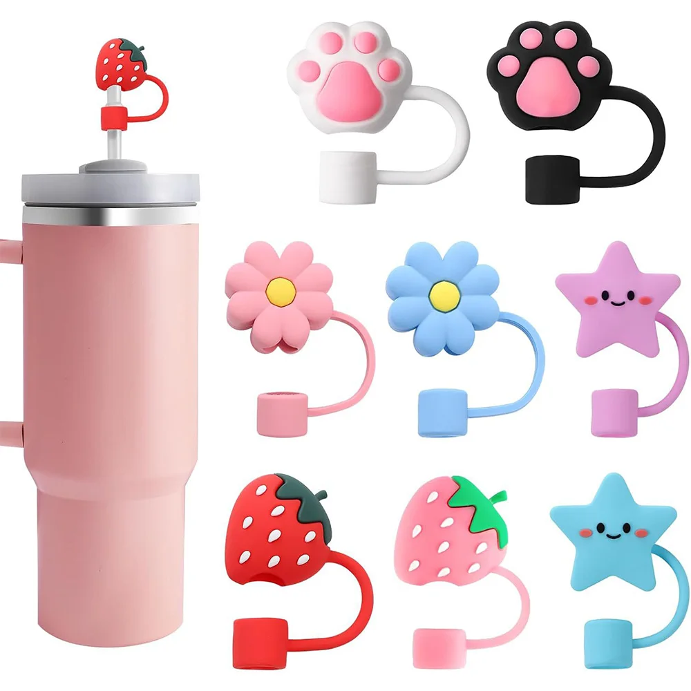 8 Pcs Straw Covers Toppers Silicone Accessories for Stanley Cups 30&40 Oz Tumbler with Handle Reusable Straw Caps Tips