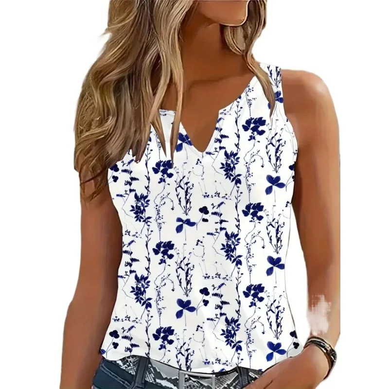 ヨーロッパとアメリカの夏の新しいファッションプリント柄レディース半袖TTシャツベスト