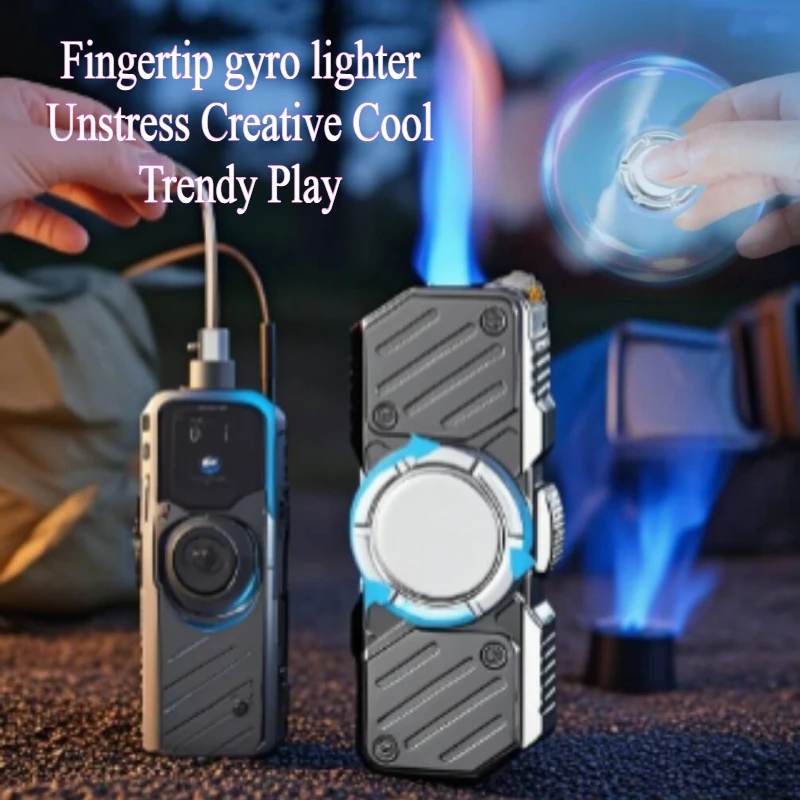 

Новая креативная зажигалка с гироскопом на кончике пальца, синее пламя, металлическая бутановая газовая уличная ветрозащитная персонализированная зажигалка, мужская зажигалка для снятия стресса, подарок