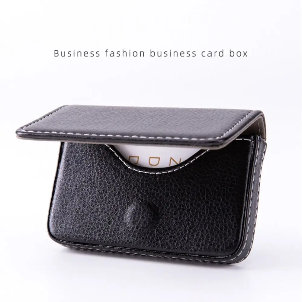 حافظة بطاقات عمل من جلد البولي يوريثان عالية الجودة، صندوق بطاقات معدني محمول، حامل بطاقة الائتمان للنساء والرجال