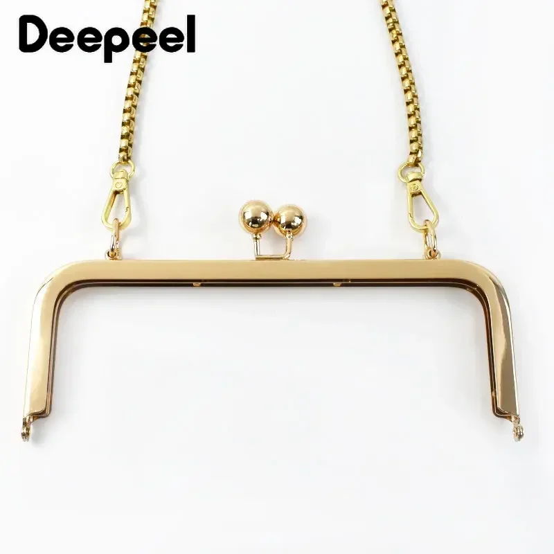 Deepeel-Cadre de sac à main carré en métal, fermoir baiser, tête de perle, bouche, sac à main doré, accessoires de quincaillerie bricolage,