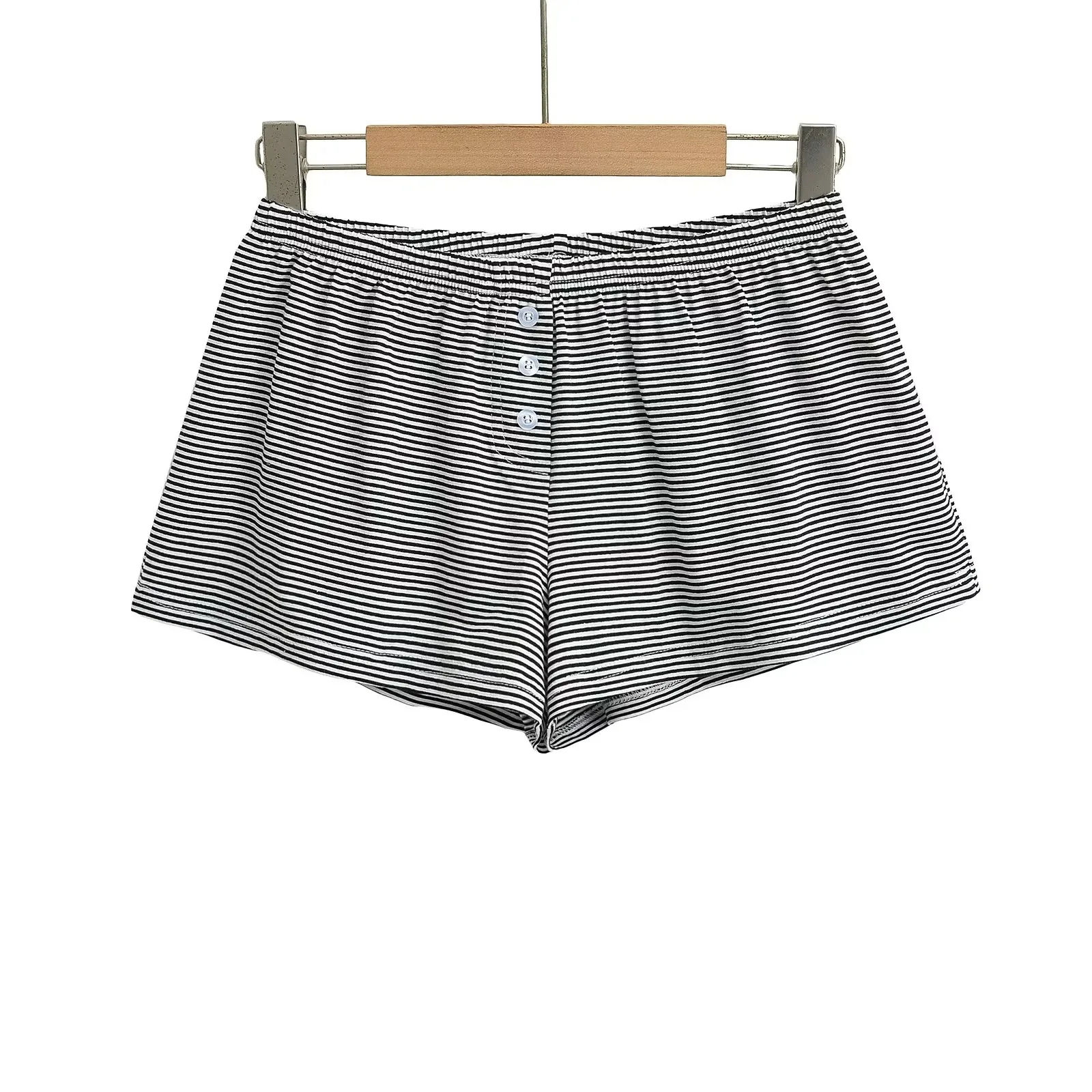 2025 Summer Women's  Cute Mini Casual Elastic Shorts Solid Color stripe Bottoms Short Loungewear Casual Student Loose Shorts