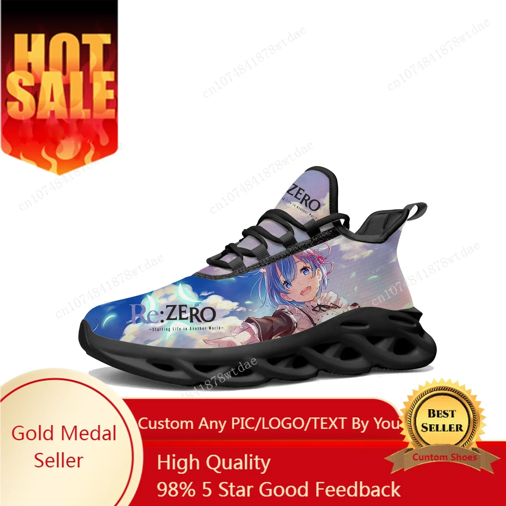 Rem Ram Flats Sneakers Mens Womens Sports Running Shoes High Quality Re:Zero Anime Comics Custom Lace Up Mesh Footwear