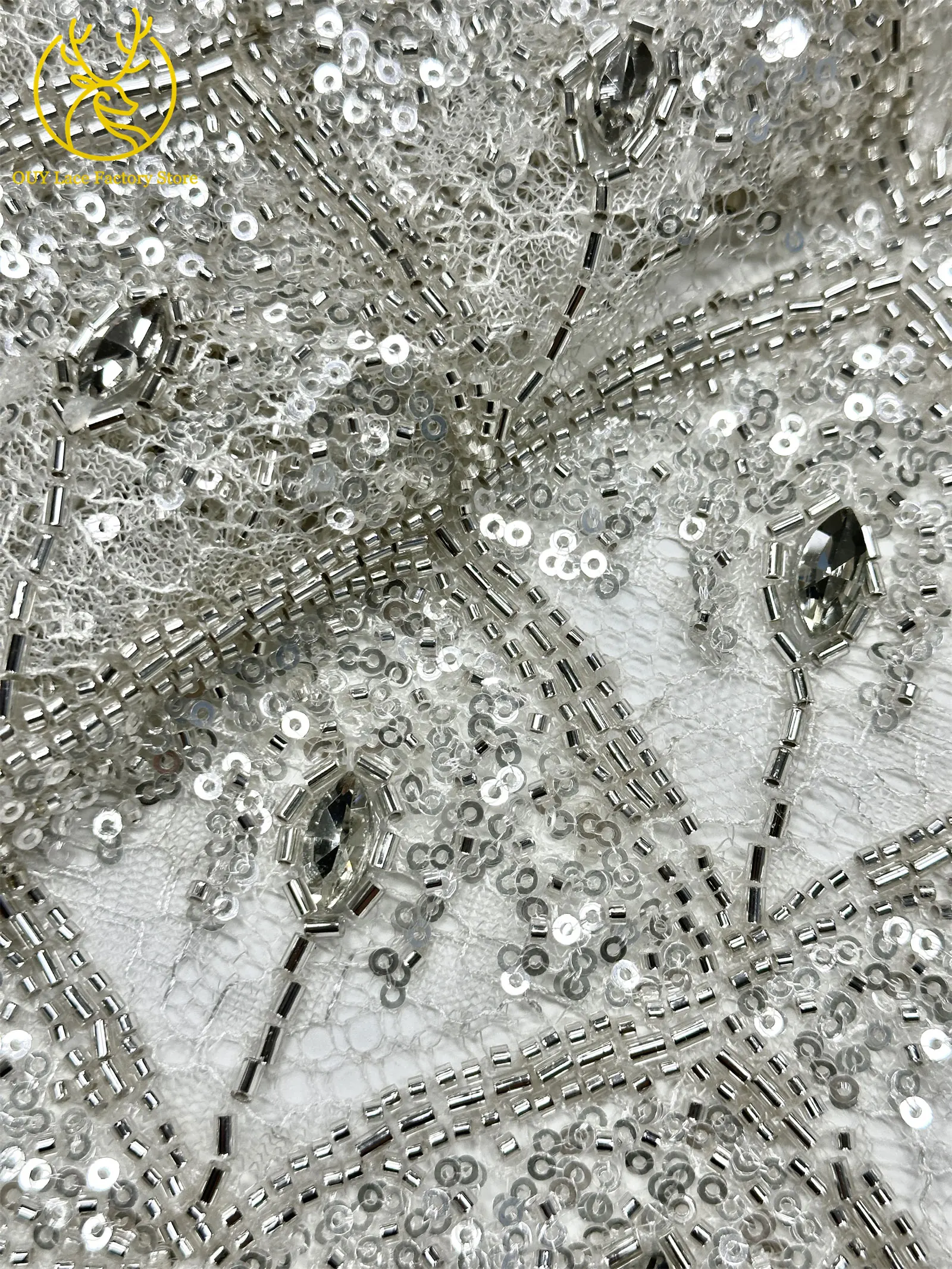 Hochwertiger Österreichischer Diamant-Stein-Spitzenstoff 2026 Afrikanischer Perlen-Pailletten-Spitzenstoff Nigerianische Spitze für Brautkleider und Hochzeitskleider – Detail 14