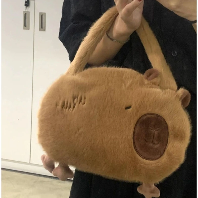 Tas Tangan Mewah Dompet Tas Bahu Boneka Hewan Capybara Kartun Lucu untuk Wanita