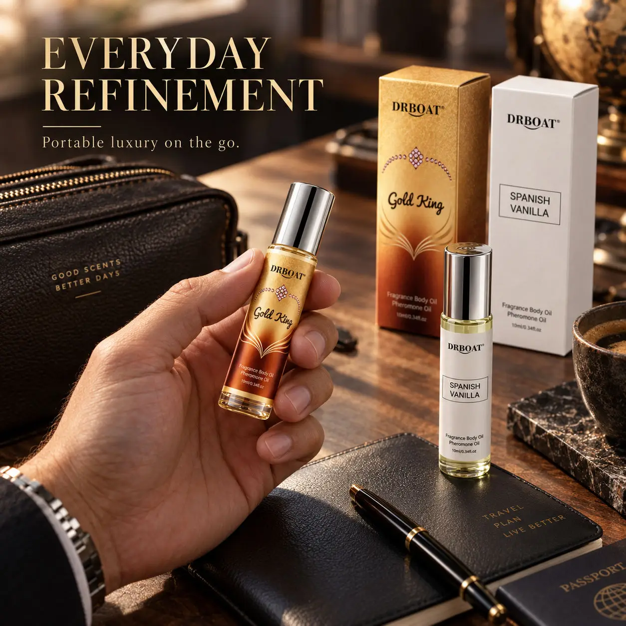 Men Duo Roll-on Perfume Oil Kit, Warm Gourmand Amber Vanilla Scent, 48H Lasting Portable Travel Fragrance Gift for Dating view 6
