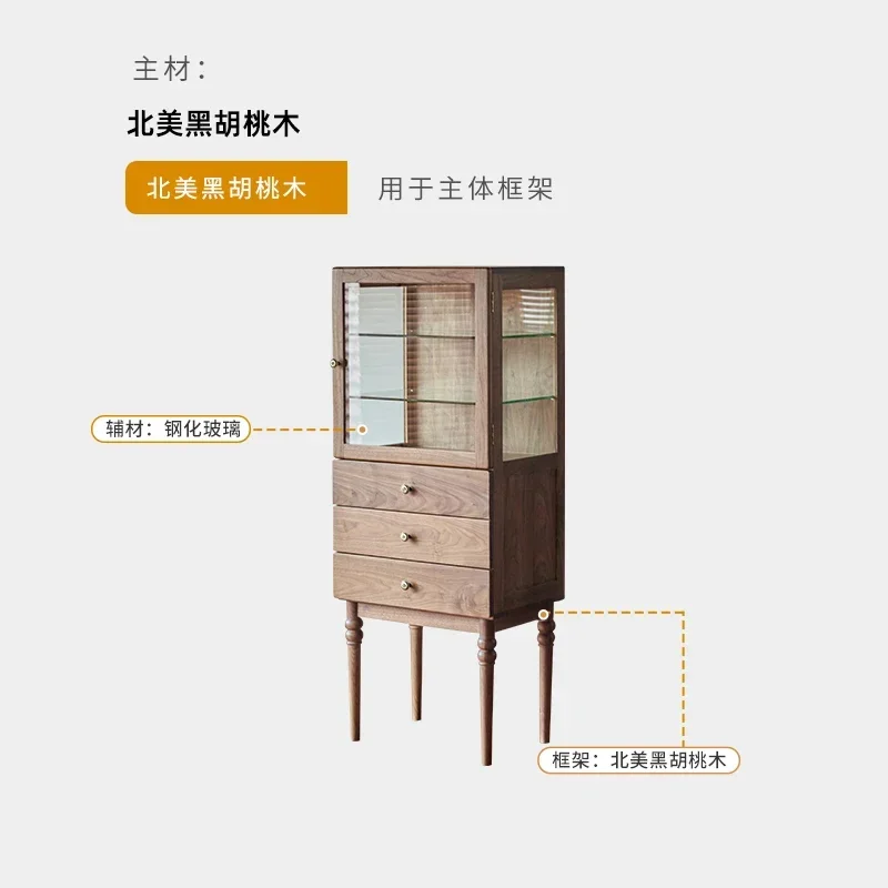 

XL American all-solid wood wine cabinet, black walnut storage retro display cabinetSSS