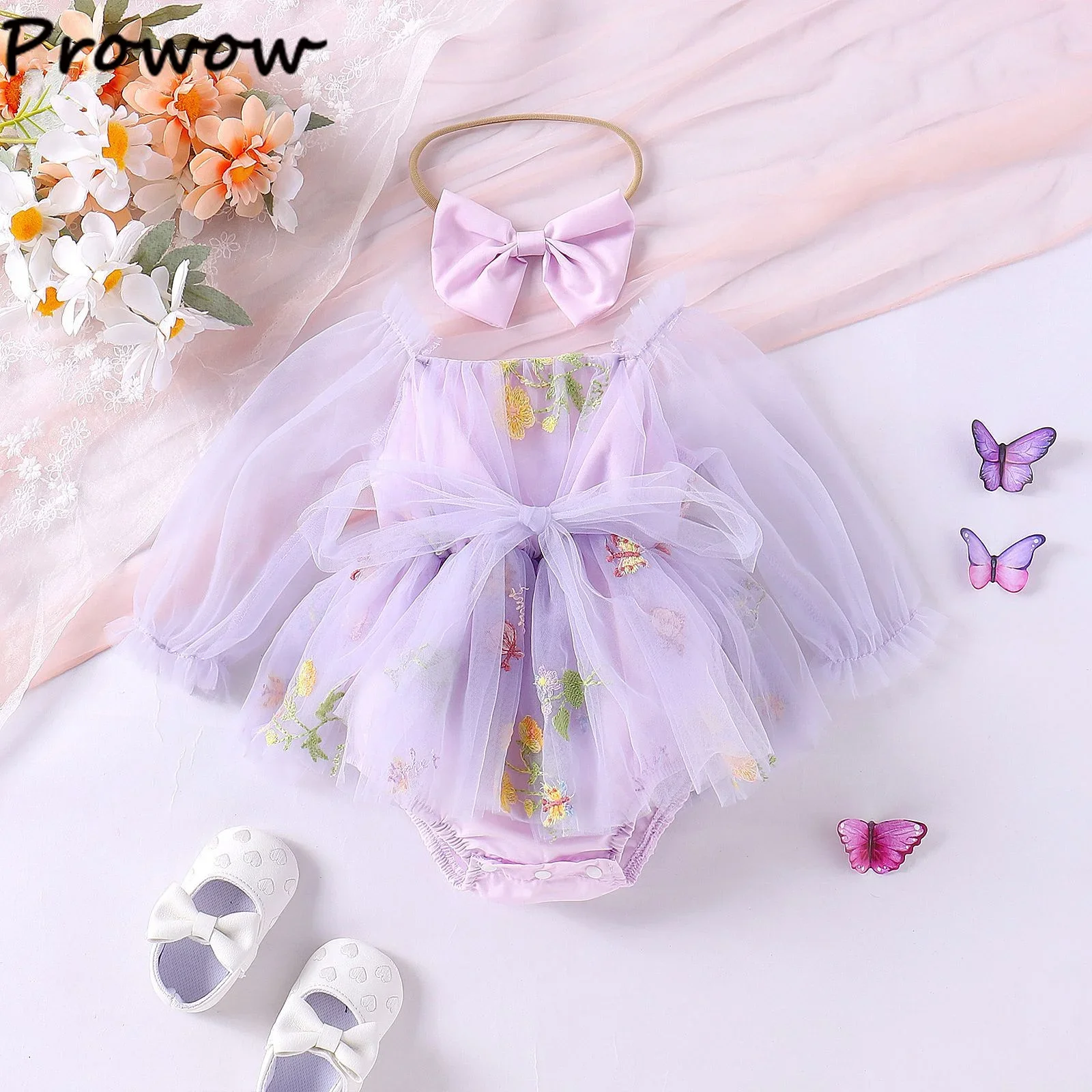 Prowow Baby Girls Clothes Birthday Bodysuit Dress For Infants Embroidery Princess Romper Baby Cake Smash Outfits For Girls