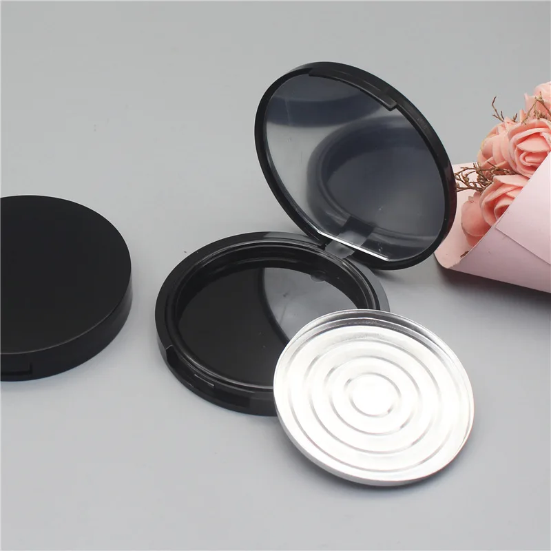 30pcs/lot Dia 59mm Empty Round Blusher Compacts with Mirror, Black Flip Cap Cosmetic Eyeshadow Powder Container, DIY Makeup Tool