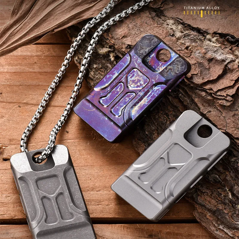 High decibel outdoor titanium alloy whistle customizable chain double tube frosted metal whistle field emergency help necklace