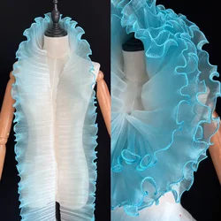 Pleated Organza Fabric Gradient Ruffle 3D Pleated Organza Fabric DIY Skirts Wedding Dress(Straightened Measuring Length 5 Yards)
