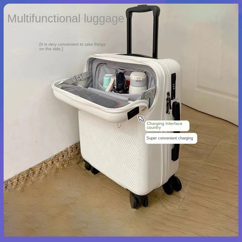 Front Semi-Open Suitcase with Laptop Bag Female Lightweight Luggage Case Multifunction Carry-on Cabin Suitcase Trolley Case