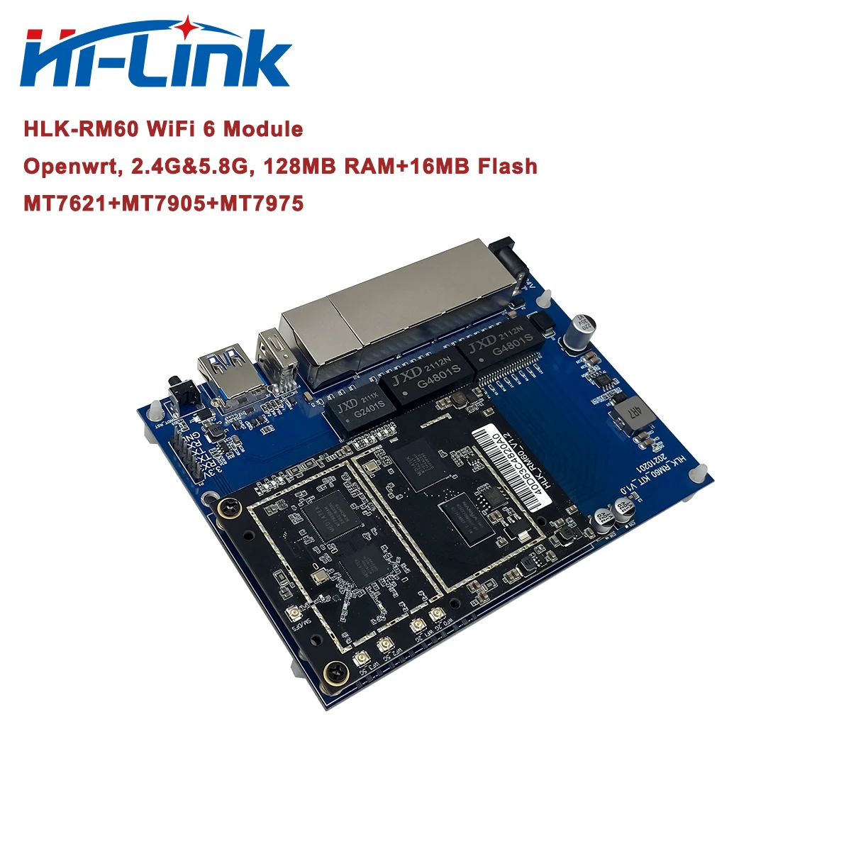 HiLink 2.4G & 5.8G GBE Openwrt MT7621AN+MT7905 WiFi 6 Router Module Kit HLK-RM60 with 6DBi Antenna On Sale