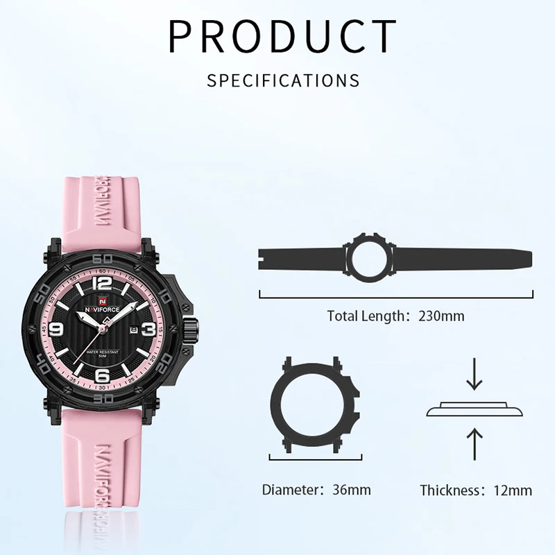 New NAVIFORCE 2025 Style Waterproof Quartz Movement Women's Clock Elegant Silicone Luminous Display Strap Ladie's Watches Gifts