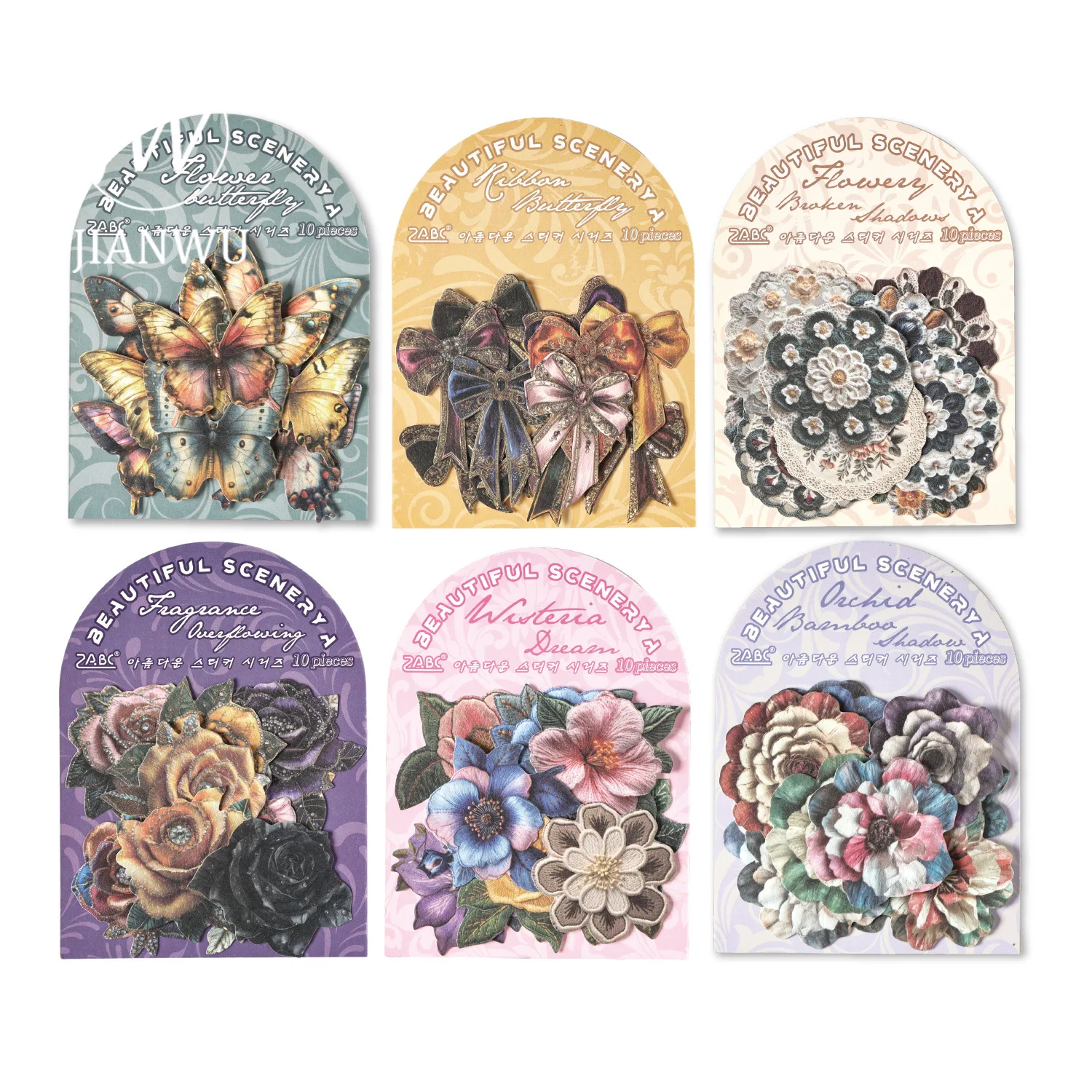 JIANWU Bright and Picturesque Series Vintage Flower Butterfly Bow Landscape Material Collage Sticker Creative Journal Stationery view 5