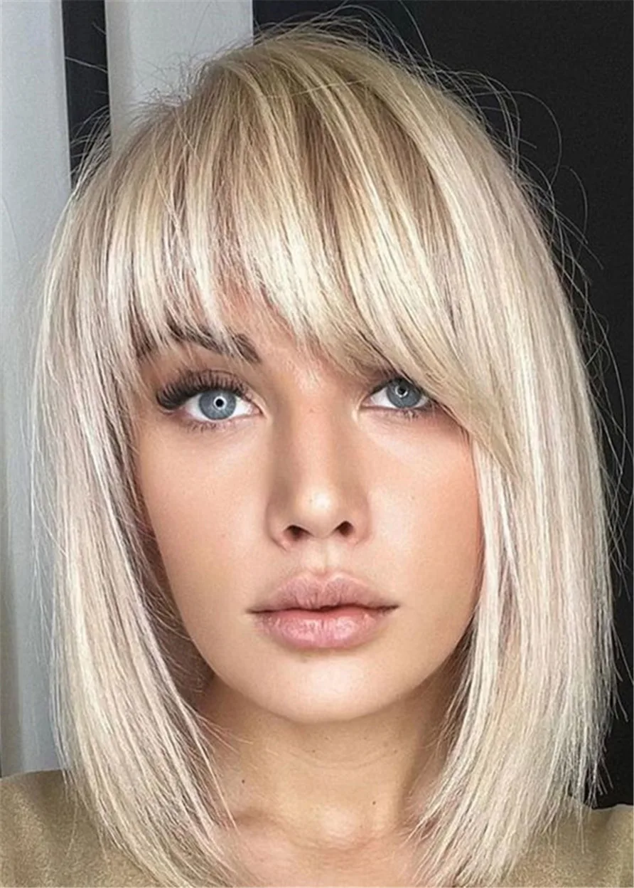 

Mid Bob Hairstyle Blonde Straight Synthetic Hair Capless Women Wigs 16 Inch for women