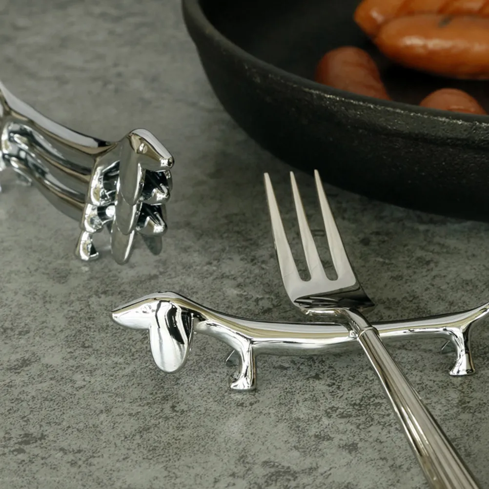 2Pcs Dog Shape Chopstick Holder Zinc Alloy Elegant Chopsticks Rest Spoon Fork Stand for Home Kitchen Dining Table