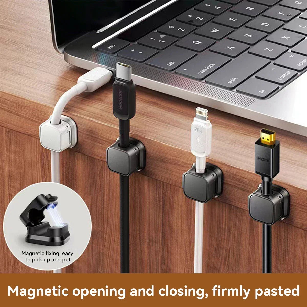 5Pcs Magnetic Cord Clip Organizer, Self-Adhesive Cable Holder for Car/Home/Office, Smooth Pulling Charging Wire Keeper