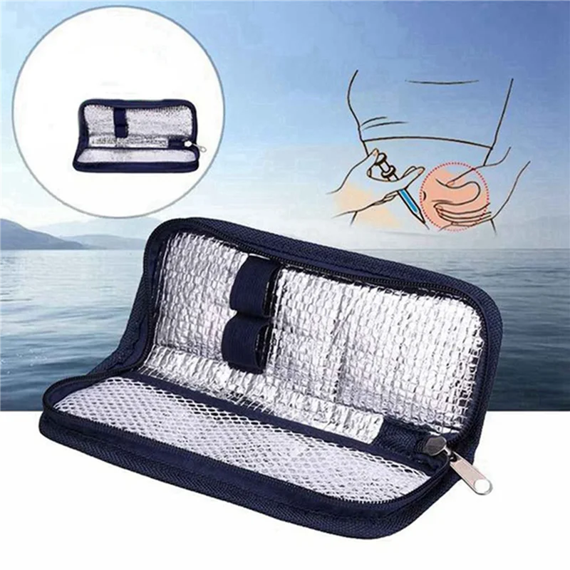 

【SEE】4X Insulin Cooler Travel Case Diabetic Medication Organizer Cooler Bag Navy Blue