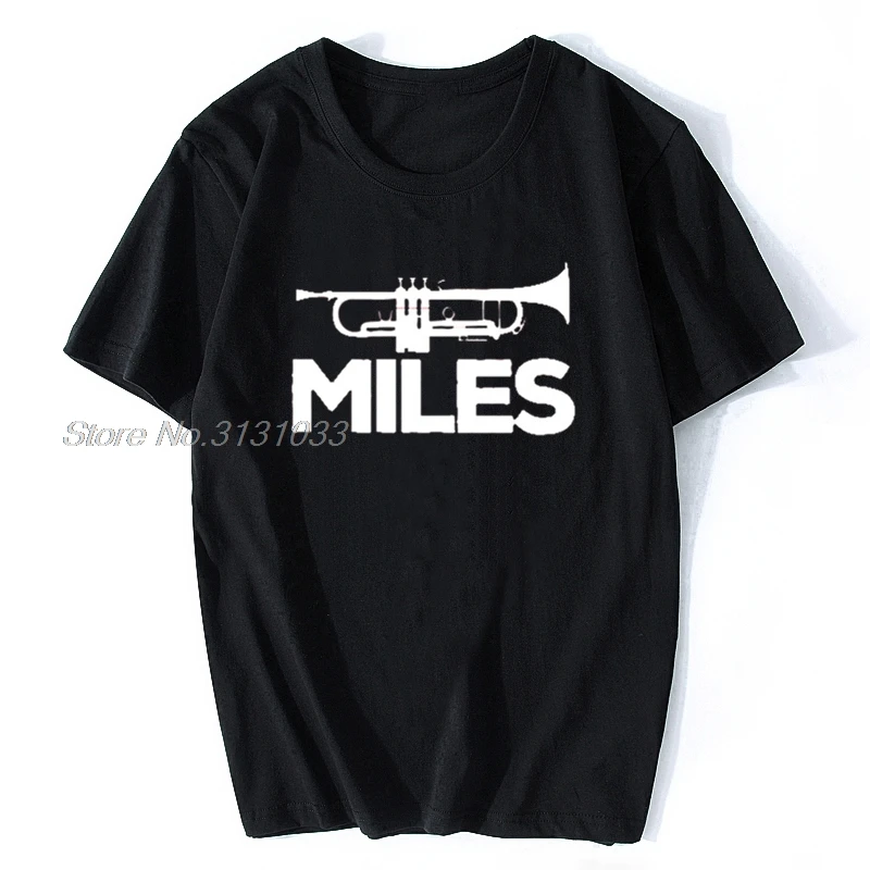 NEW Miles Davis Trumpet Logo Printed T Shirt Men Summer Stylish Tee Shirt Round Collar Short Sleeve Cotton Tops Tees Plus Size