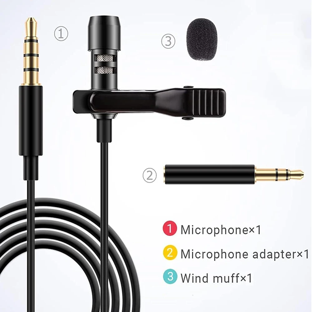 Lavalier Microphone 3.5mm Clip-On Lapel Mic forMobile Phone Tablet DSLR Camera PC Interview Video Camcorders Audio Recorder