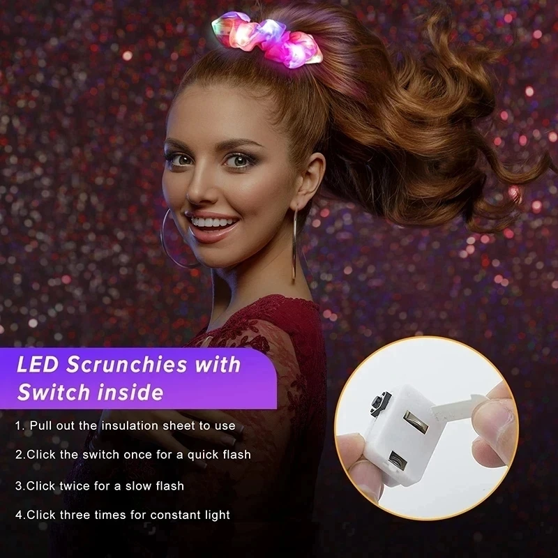 20 Pcs/Lot LED Luminous Scrunchies Hairband Ponytail Holder Headwear Elastic Satin Hair Bands Girl Hair Accessories for Party