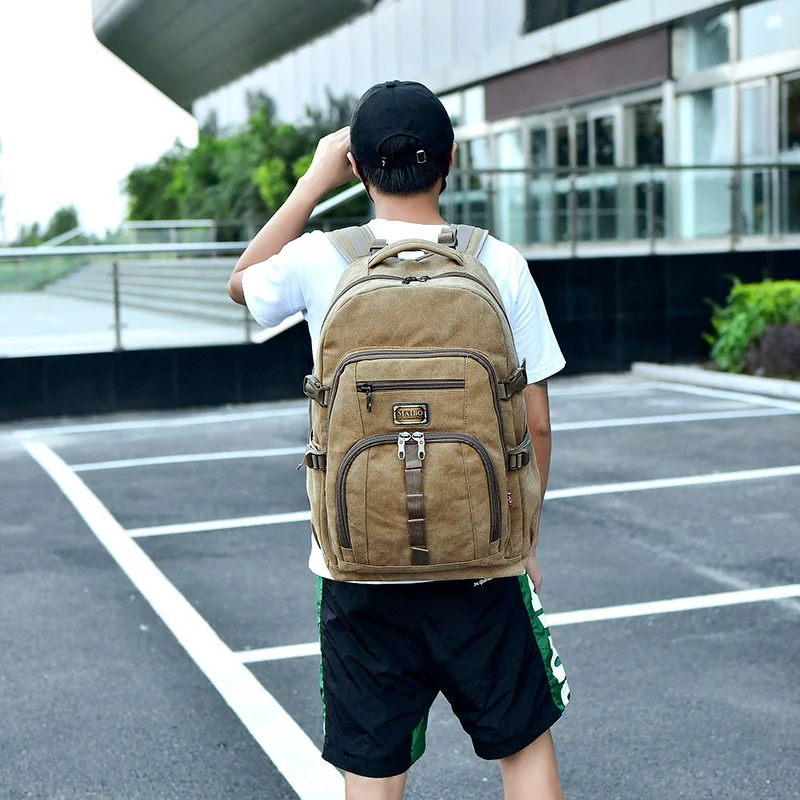 Large Capacity Canvas Men's Backpack Outdoor Travel Mountaineering Bag Male Fashion Laptop Bag Sports Students School Bag