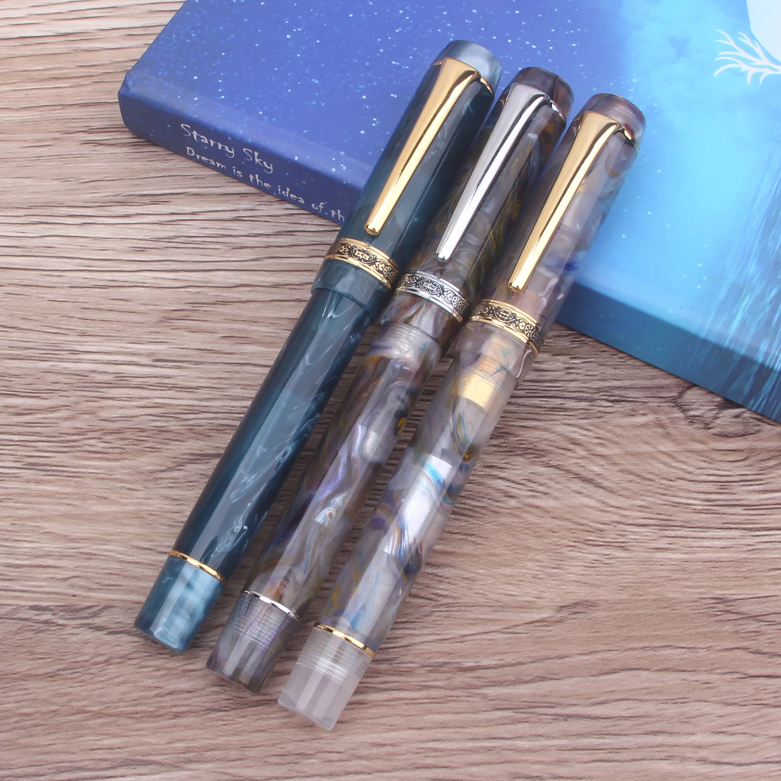 Limited Color ！KAIGELU 316 Transparent Acrylic Fountain Pen EF/F/M Nib Blue Gold Pattern Ink Pen Writing Gift Office Business