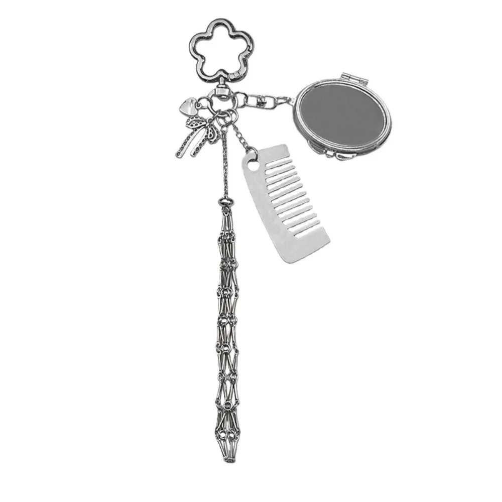 

Portable Net Pocket Lipstick Bag Pendant Mini Cherry Metal Mesh Bag Key Chain with Mirror Creative Lipstick Cover Key Ring