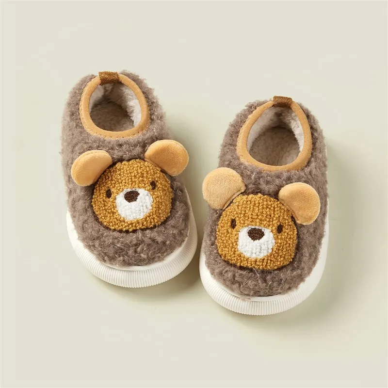 

Cute Cotton Slippers for Children Indoor Anti-Slip Plush Cotton Slippers with Heel for Boys And Girls Cartoon Animal Pattern