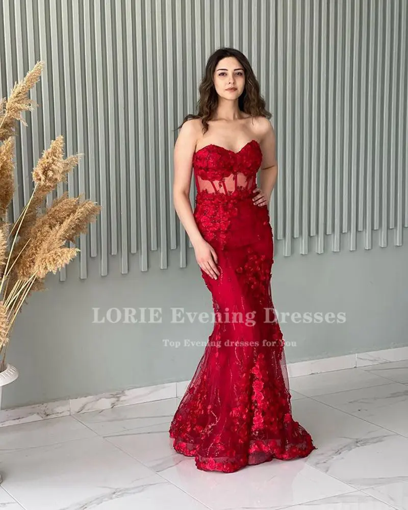 LORIE Burgundy Tulle Mermaid เสื้อคลุม De Soirée เซ็กซี่ลูกไม้ Appliques Sweetheart ชุดราตรีอย่างเป็นทางการผู้หญิง Vestidos De Gala