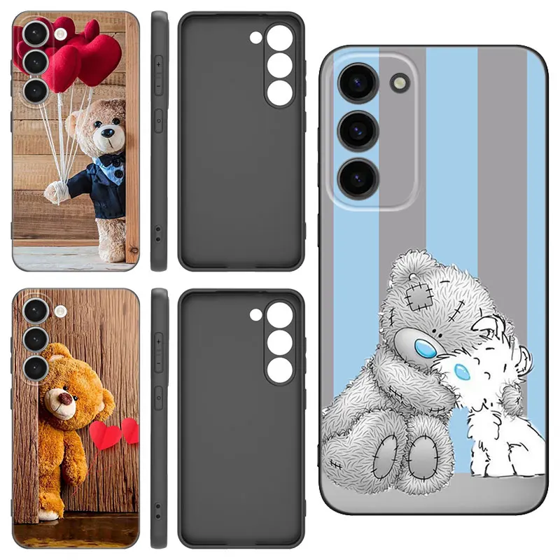 Cute Teddy Bear Black Silicone Phone Case For Samsung Galaxy S20 S21 S23 S24 FE S22 Ultra S8 S9 S10 Plus