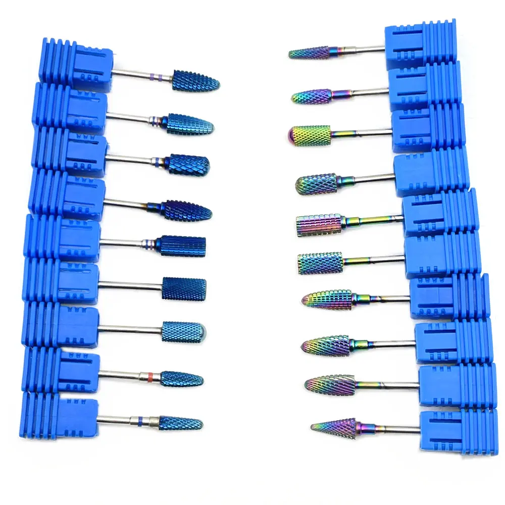 Blue/Rainbow Tungsten Carbide Bur Nano Coating Nail Drill Bit Metal Bits For Manicure Nail Drill Accessories Dental Carbide Bur