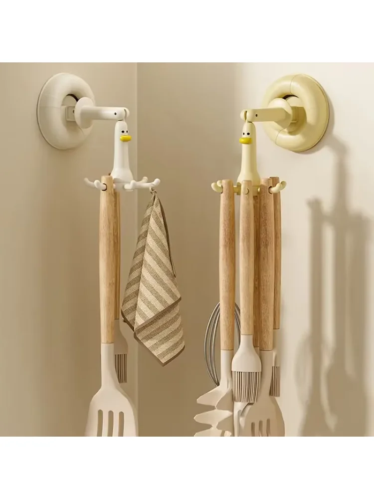 1Pc Adjustable Utility Hooks with Suction Cup 360° Rotating Duck Design Wall Mount Multi-Functional Creative Home Organizer