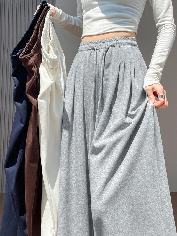 Pantaloni Sportivi Americani a Vita Alta con Gamba Larga per Donna, Casual, Comodi, Dritti, Lunghi fino al Pavimento