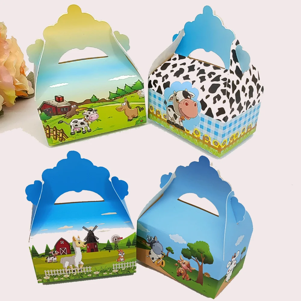 

24pcs Farm Theme Party Supplies Paper Candy Gift Box With Handle for Farm Baby Shower Birthday Wedding Decor Party Supplies