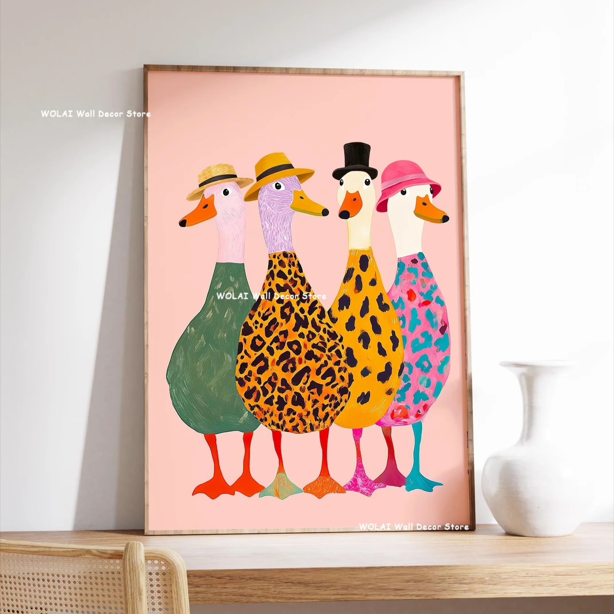 Retro Grouper with Pipe Ocean Canvas Print Funny Duck Wearing Hat Animal Wall Art Poster for Modern Country House Home Decor view 2