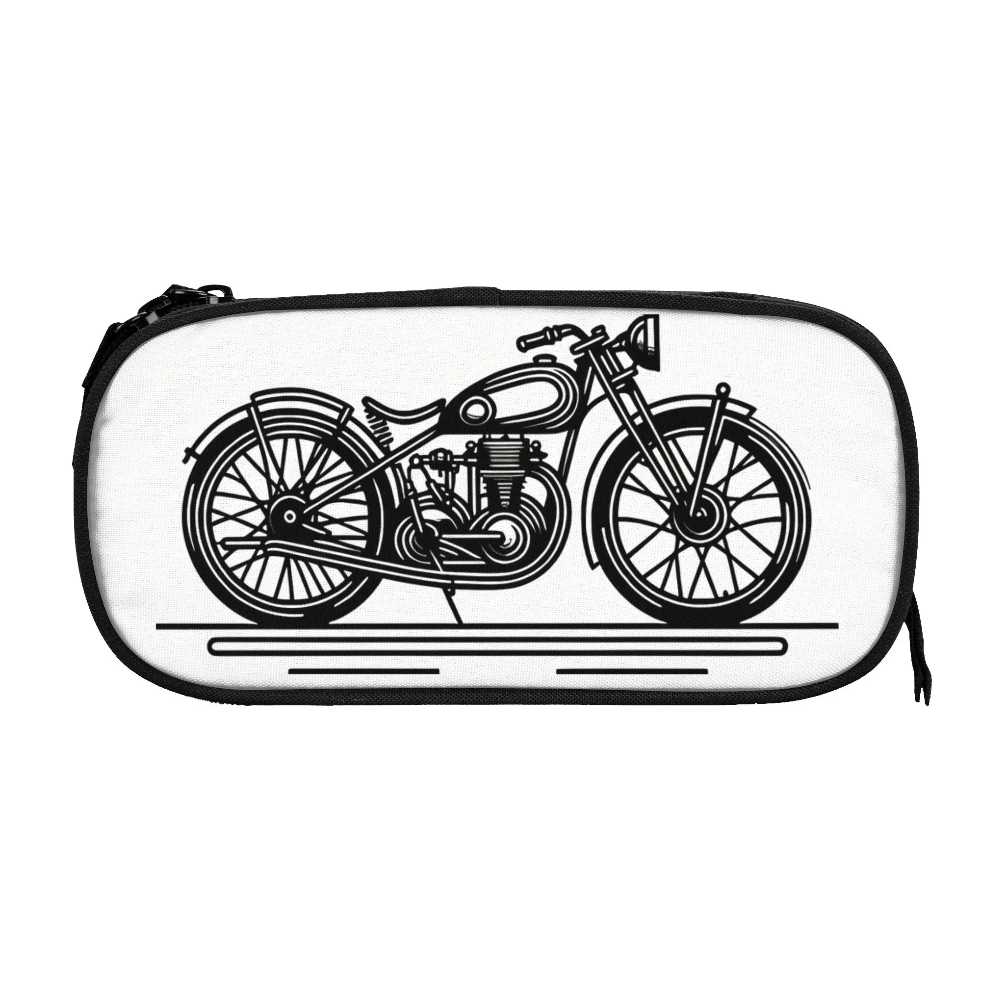 

1 piece Stylish Black Line Motorbike Pencil Case Student Pen Bag Motorcycle Line Art Office Pencil Pouch