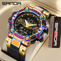 SANDA New Design Men Dual Movement Display Quartz Electronics Watch Zinc Alloy Case Waterproof Luminous Men's Sports Chronograph