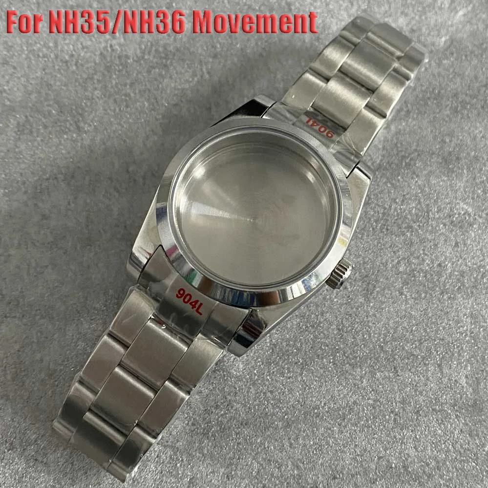 

36mm Watches Accessories Kit Stainless Steel Case + Strap Sapphire Glass Calendar Window Fit NH35/ NH36/4R Movement For Men