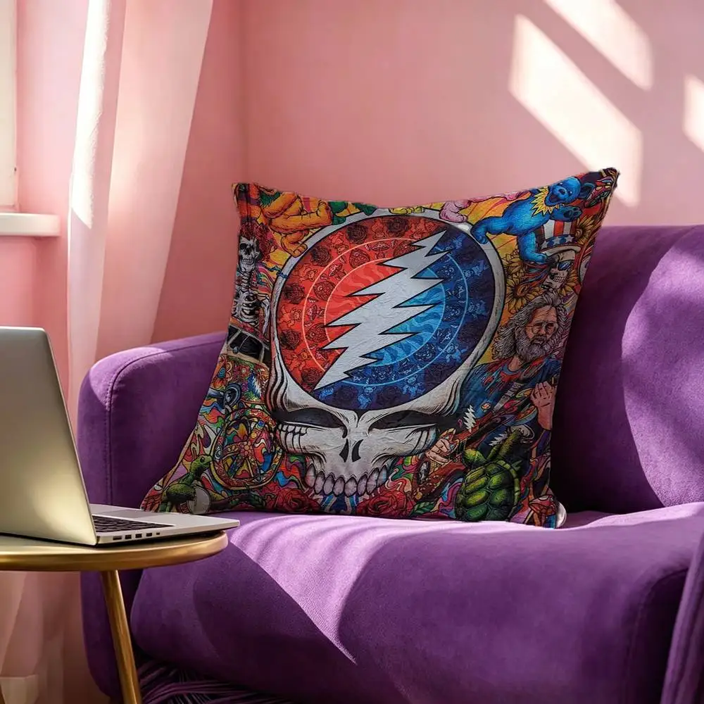 G-Grateful D-Dead Band Square Double-Sided printed Pillow Case Bedroom Bedside Pillow Sofa Cushion Cover