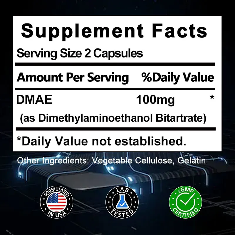 DMAE Capsules - Brain Health Supplement - Helps Improve Memory and Concentration, Promotes Mental Clarity, and Relieves Stress